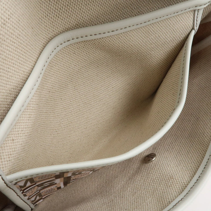 Ferragamo Logo PVC Canvas Leather Shoulder Bag Hand Bag White Gray
