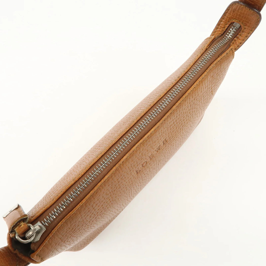LOEWE Leather Shoulder Bag Brown Silver Hardware