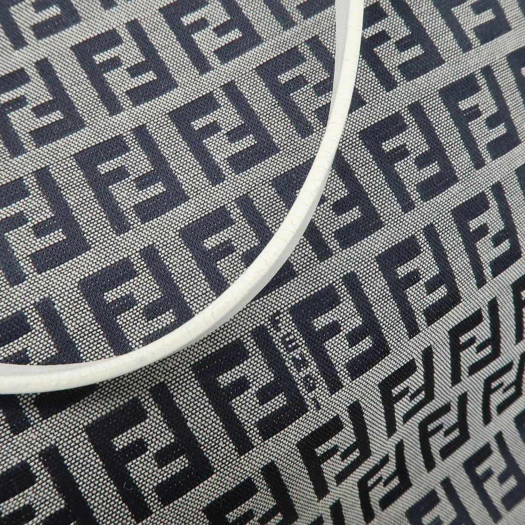 FENDI Zucchino Canvas Leather Tote Bag Hand Bag White Navy 8BH019 Used