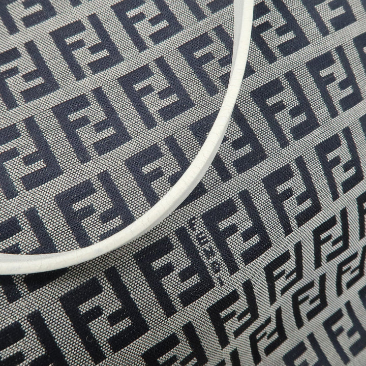 FENDI Zucchino Canvas Leather Tote Bag Hand Bag White Navy 8BH019 Used