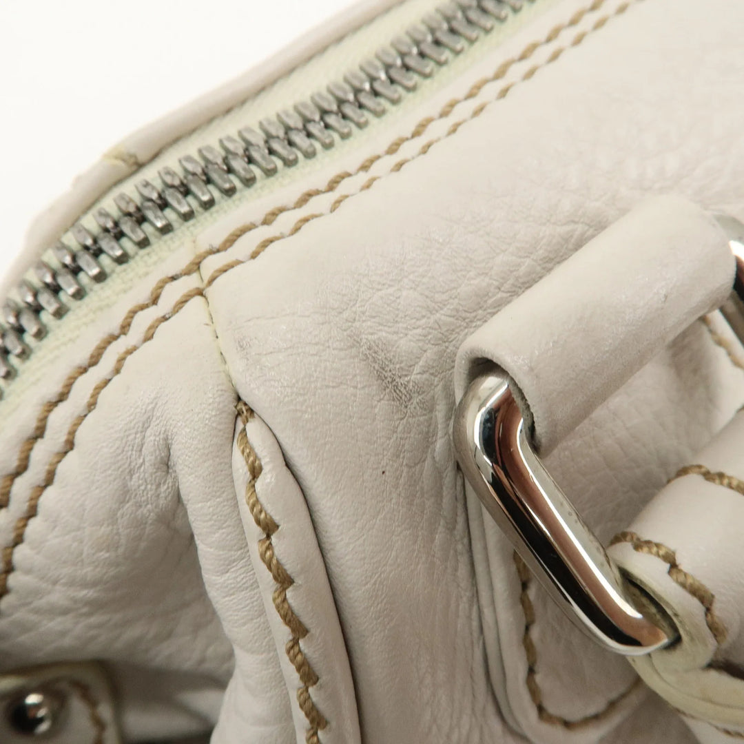 CHANEL Leather Mini Boston Bag Hand Bag Tassel Ivory A23050