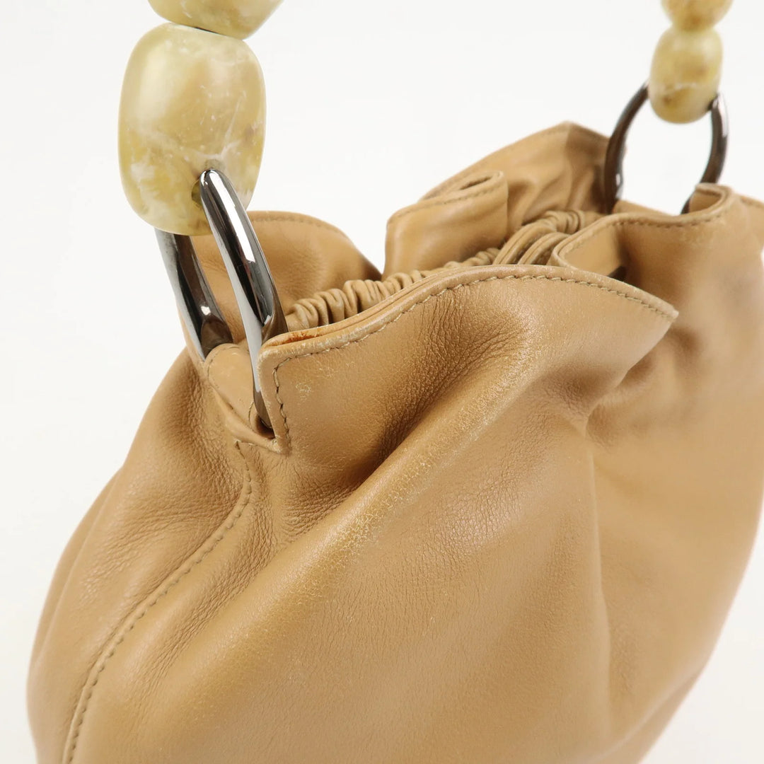 Christian Dior Maris Pearl Leather Hand Bag Light Brown