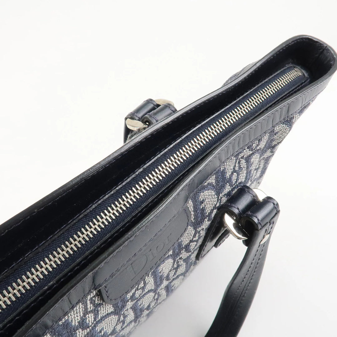 Christian Dior Trotter Leather Canvas Hand Bag Tote Bag Navy Used