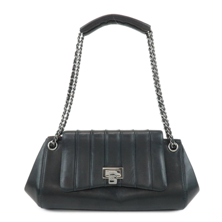 CHANEL Mademoiselle Lamb Skin Chain Shoulder Bag Hand Bag Black Used