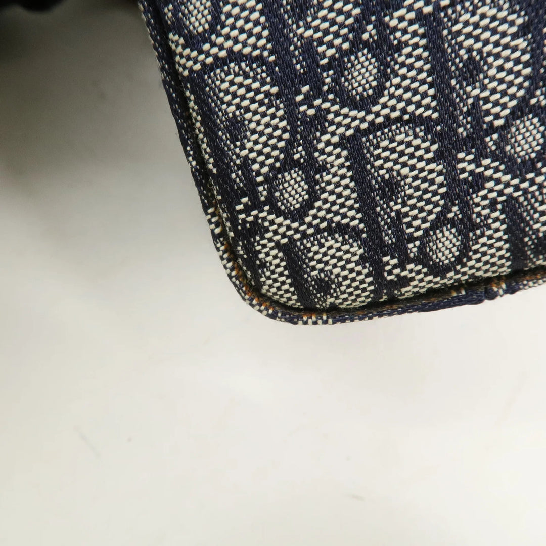 Christian Dior Trotter Canvas Leather Shoulder Bag Navy Brown Used
