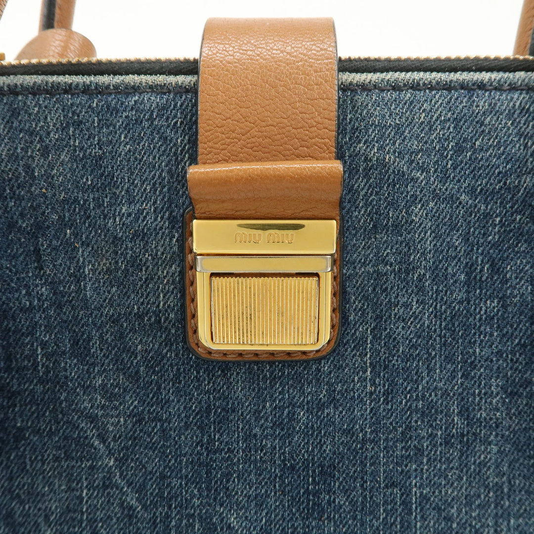 MIU MIU Madras Convertible Denim Leather 2Way Bag Hand Bag 5BA104