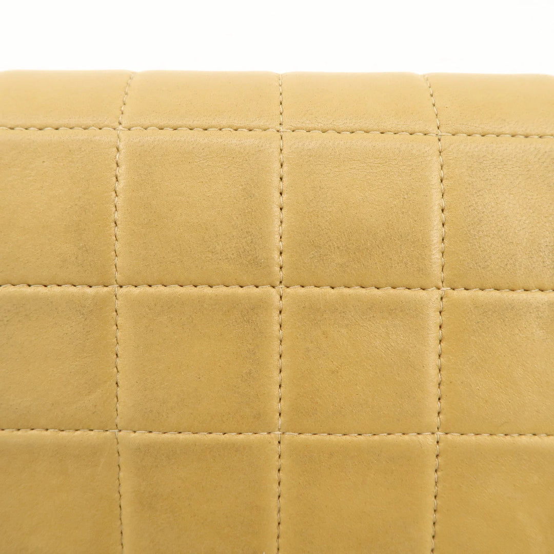 CHANEL Chocolate Bar Lamb Skin Chain Shoulder Bag Beige Gold Used