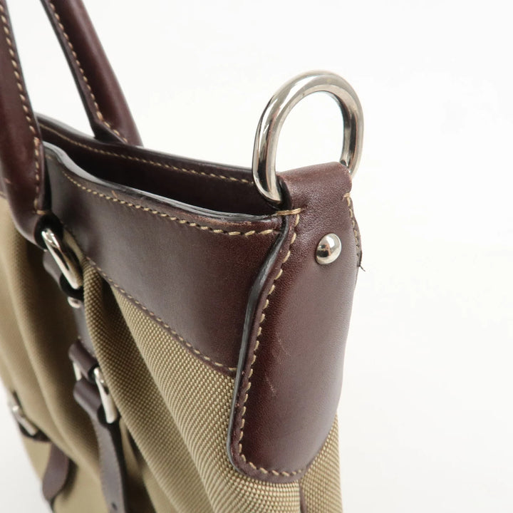 PRADA Logo Jaguard Leather 2way Hand Bag Beige Brown BN1184
