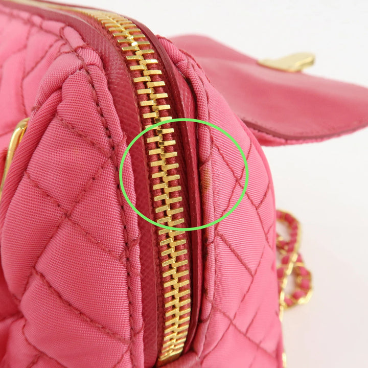 PRADA Nylon Leather Chain Shoulder Bag Pink BR4965 Used