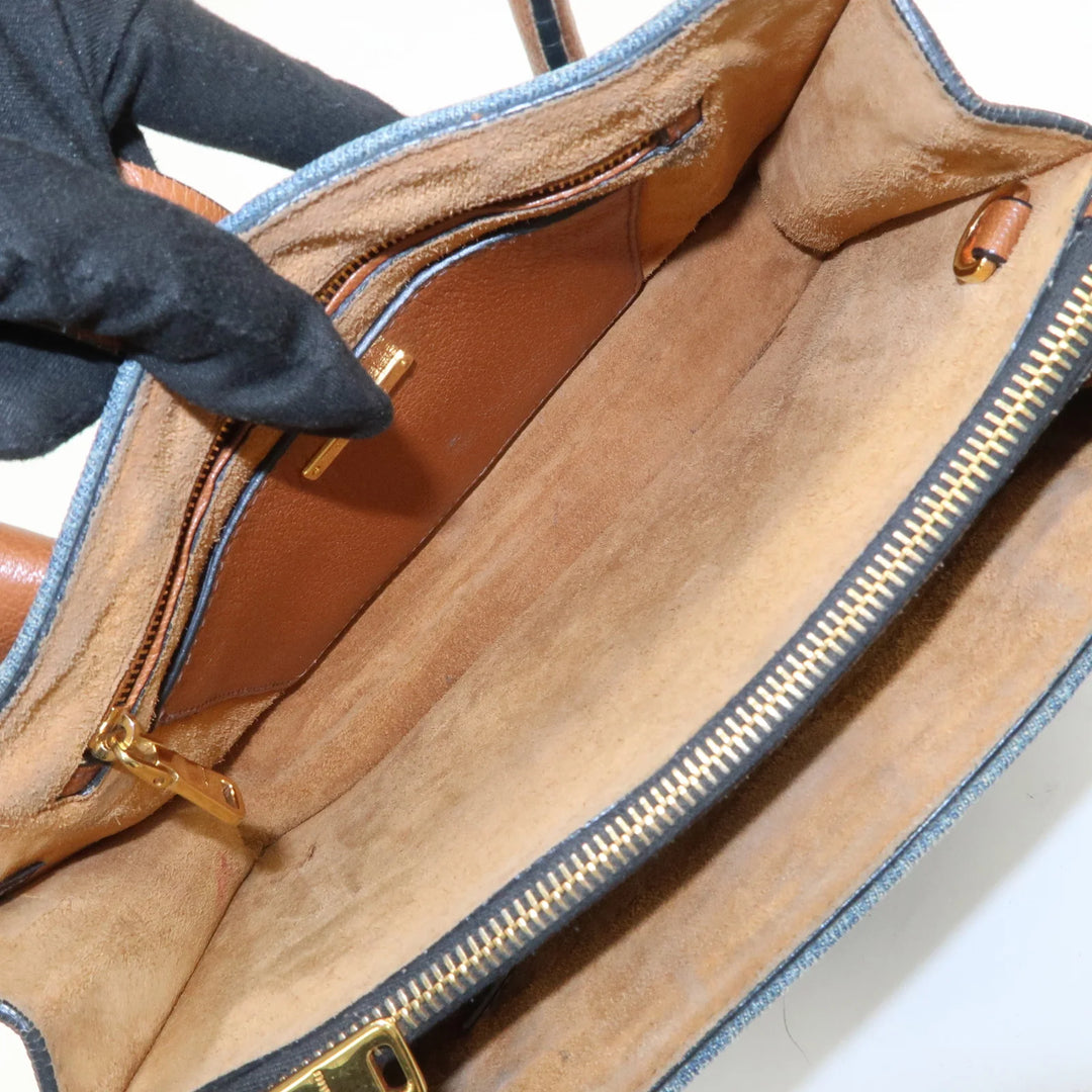 MIU MIU Madras Convertible Denim Leather 2Way Bag Hand Bag 5BA104