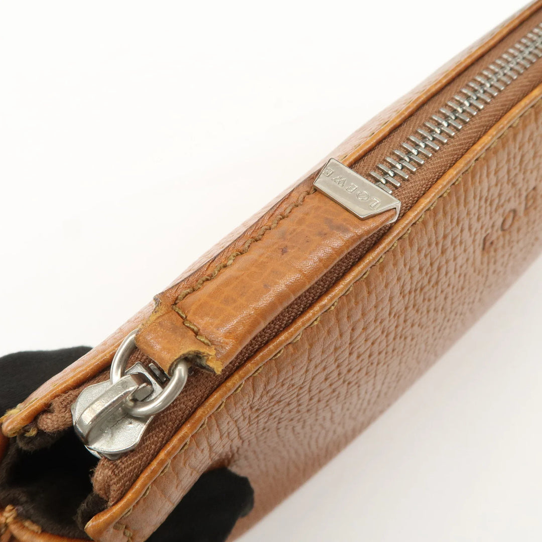 LOEWE Leather Shoulder Bag Brown Silver Hardware