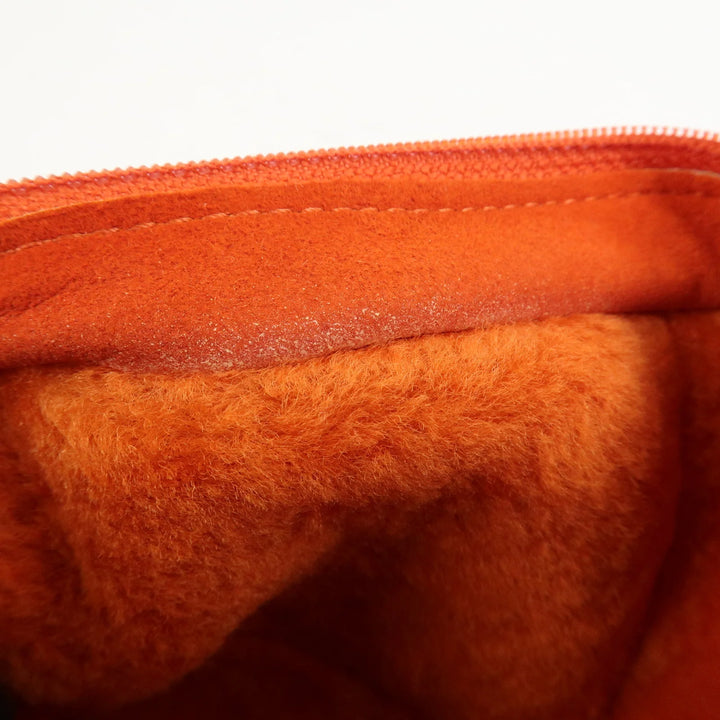 CHANEL Logo Mouton Clutch Bag Cosmetic Pouch Makeup Bag Orange
