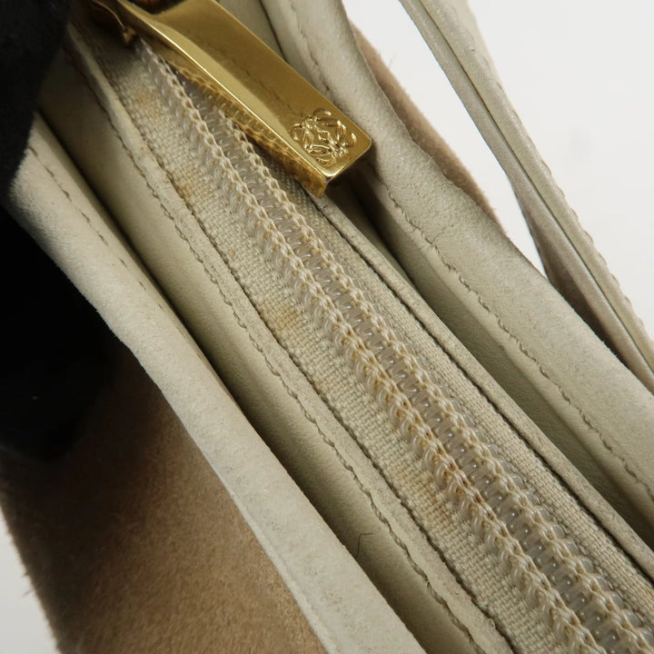 LOEWE Anagram Leather Suede Shoulder Bag Hand Bag Beige Ivory