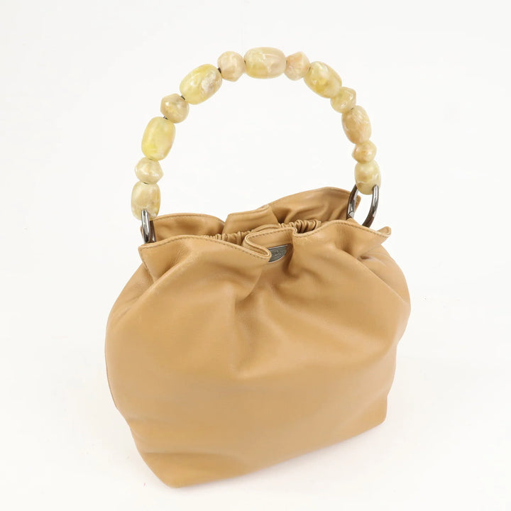 Christian Dior Maris Pearl Leather Hand Bag Light Brown