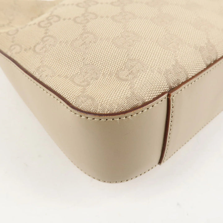 GUCCI GG Canvas Leather Shoulder Bag Beige Silver HDW 01233 Used