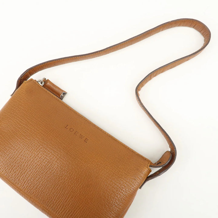 LOEWE Leather Shoulder Bag Brown Silver Hardware