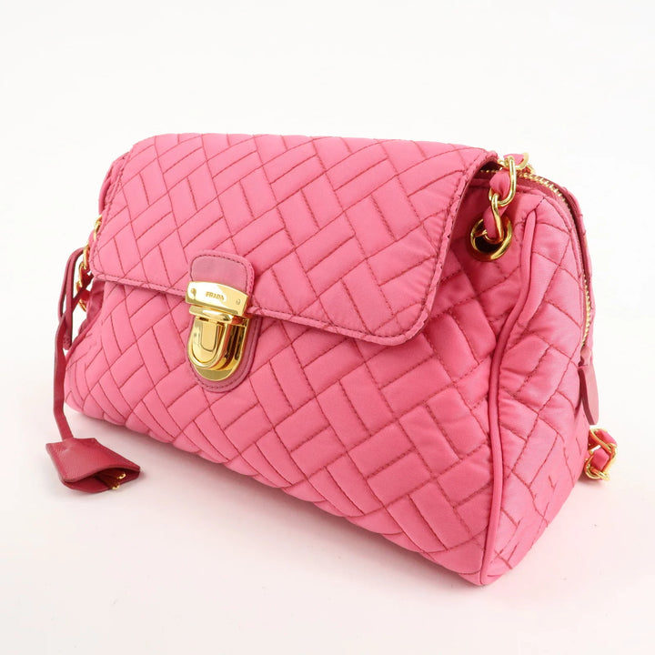 PRADA Nylon Leather Chain Shoulder Bag Pink BR4965 Used