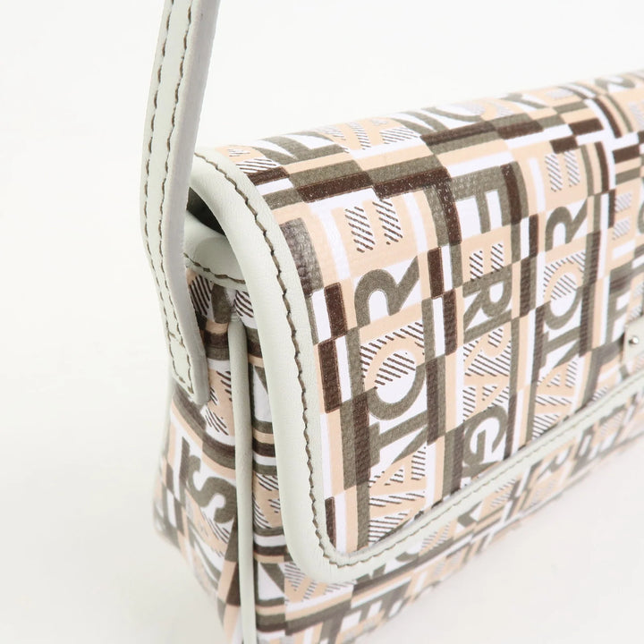 Ferragamo Logo PVC Canvas Leather Shoulder Bag Hand Bag White Gray