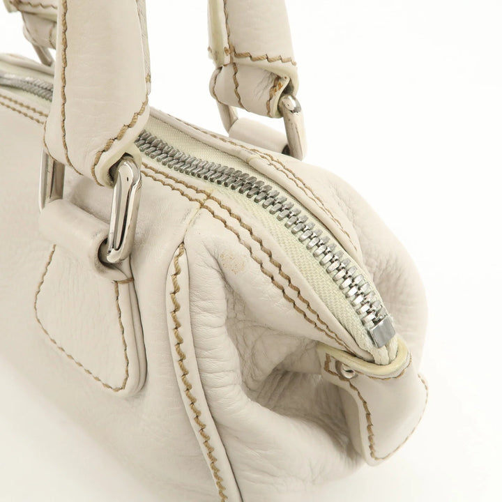 CHANEL Leather Mini Boston Bag Hand Bag Tassel Ivory A23050
