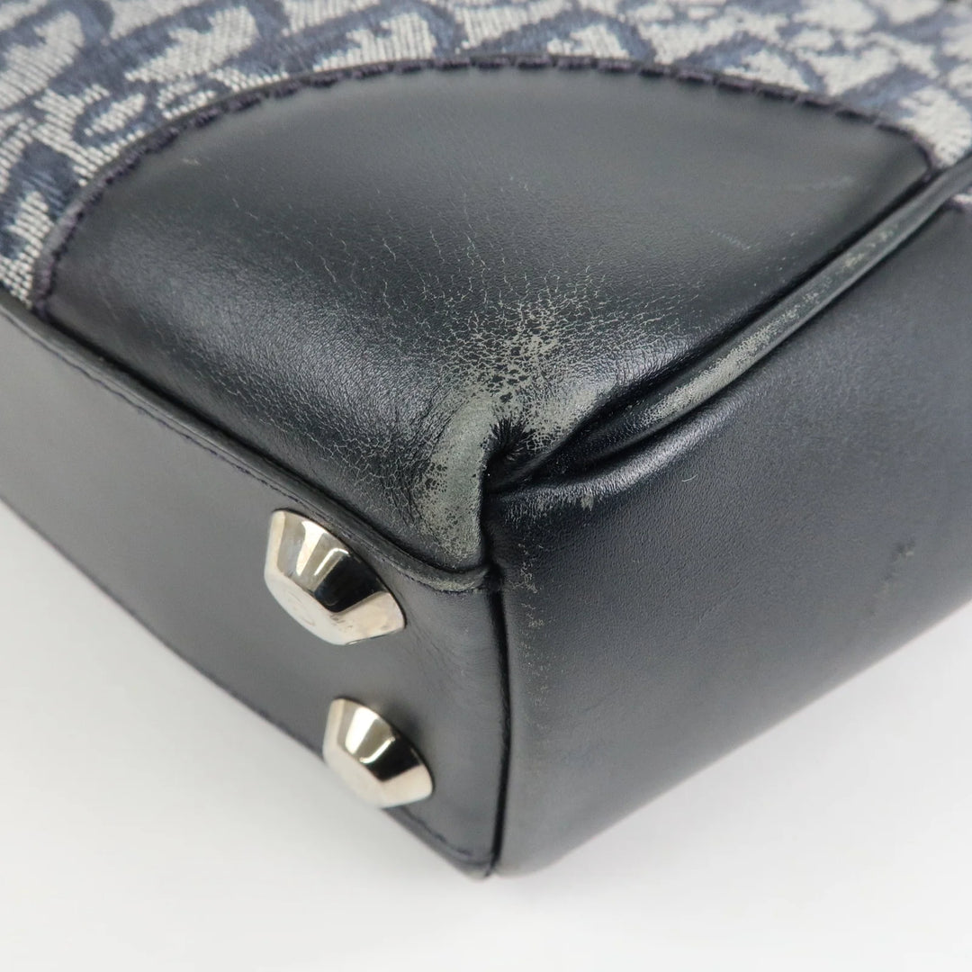 Christian Dior Trotter Leather Canvas Hand Bag Tote Bag Navy Used