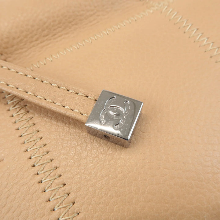 CHANEL Chocolate Bar Wild Stitch Leather Hand Bag Beige Used