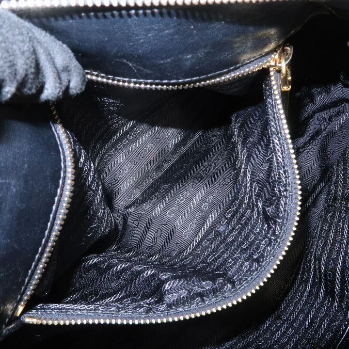 PRADA Nylon Leather Gathered 2Way Hand Shoulder Bag Black BN1407