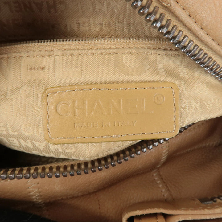 CHANEL Chocolate Bar Wild Stitch Leather Hand Bag Beige Used