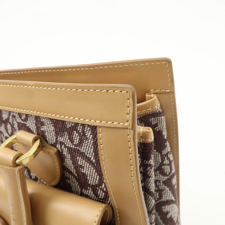 Christian Dior Trotter Jacquard Leather Hand Bag Brown Gold HDW