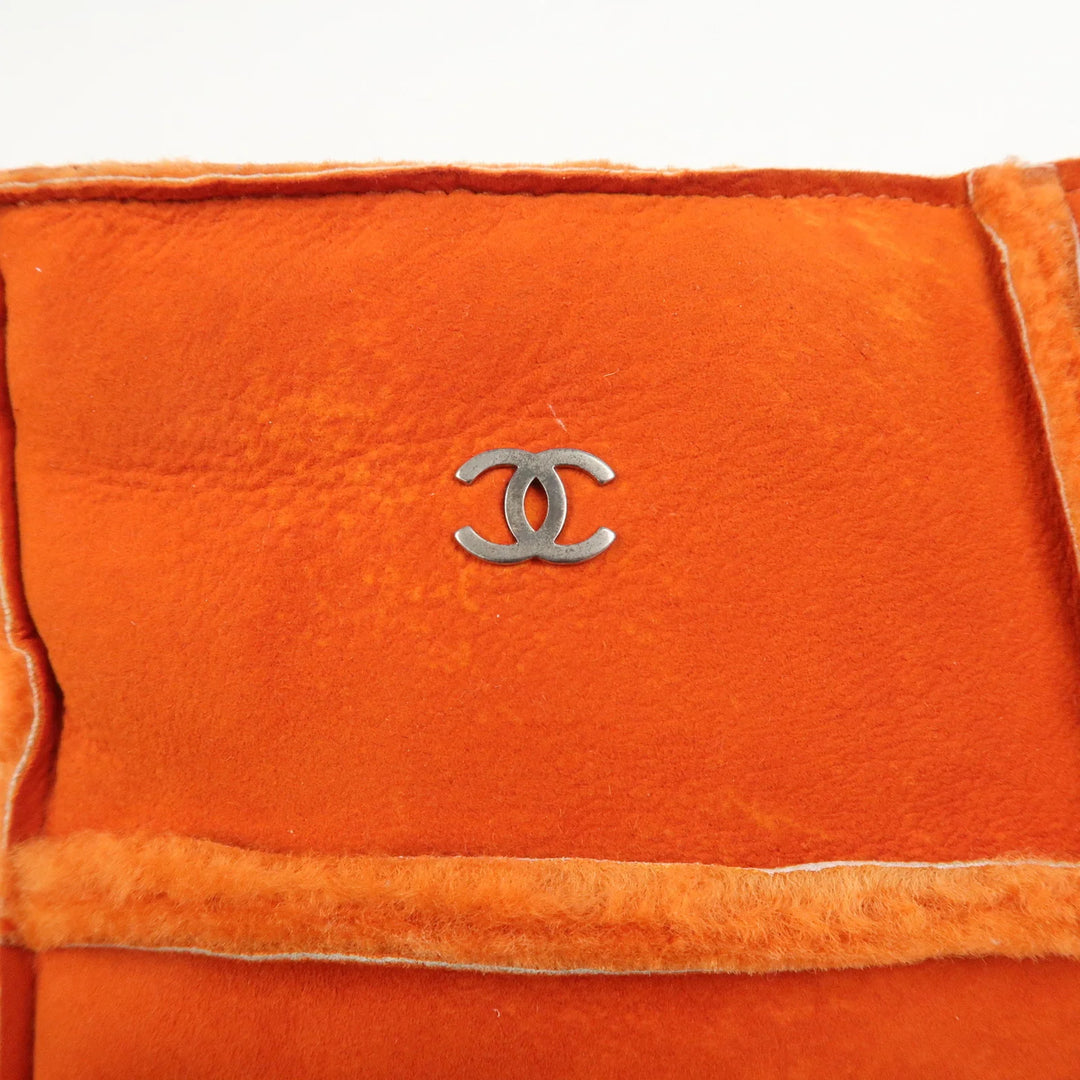 CHANEL Logo Mouton Clutch Bag Cosmetic Pouch Makeup Bag Orange