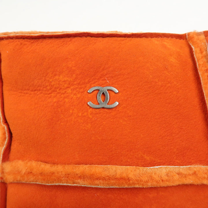 CHANEL Logo Mouton Clutch Bag Cosmetic Pouch Makeup Bag Orange