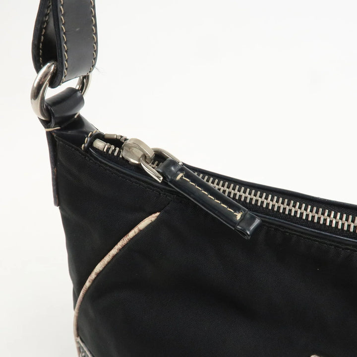 PRADA Triangle Logo Nylon Leather Shoulder Bag Black BR2840