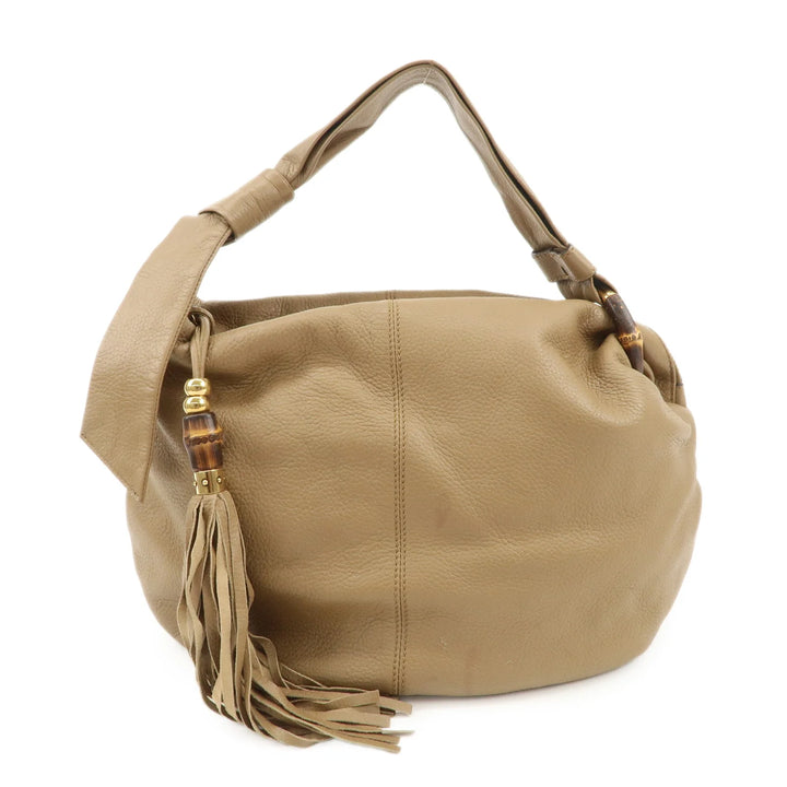 GUCCI Bamboo Leather Hobo Tassel one-shoulder bag Beige 232930 Used