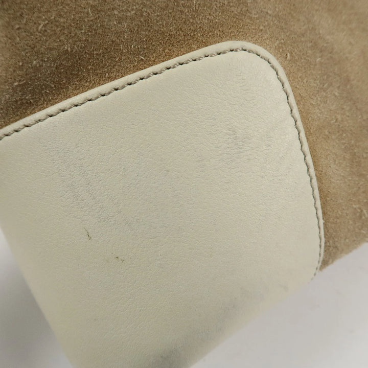 LOEWE Anagram Leather Suede Shoulder Bag Hand Bag Beige Ivory