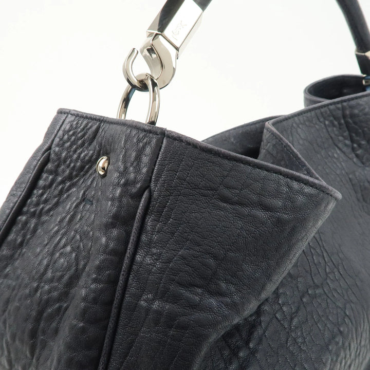 SAINT LAURENT Leather One Shoulder Bag Hand Bag Navy Silver HDW