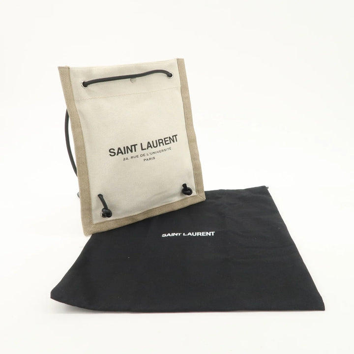 SAINT LAURENT Leather Canvas 2Way Bag Back Pack Natural 710272 Used
