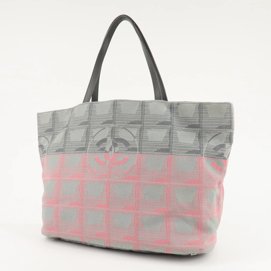 CHANEL New Travel Line Nylon Jacquard Leather Tote MM A47147 Used