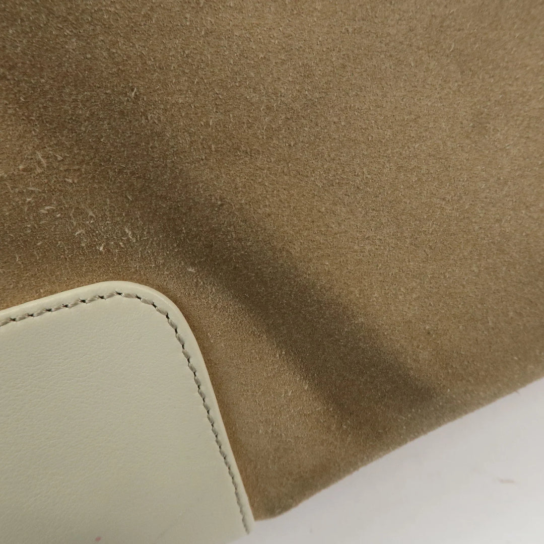 LOEWE Anagram Leather Suede Shoulder Bag Hand Bag Beige Ivory