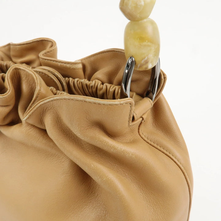 Christian Dior Maris Pearl Leather Hand Bag Light Brown