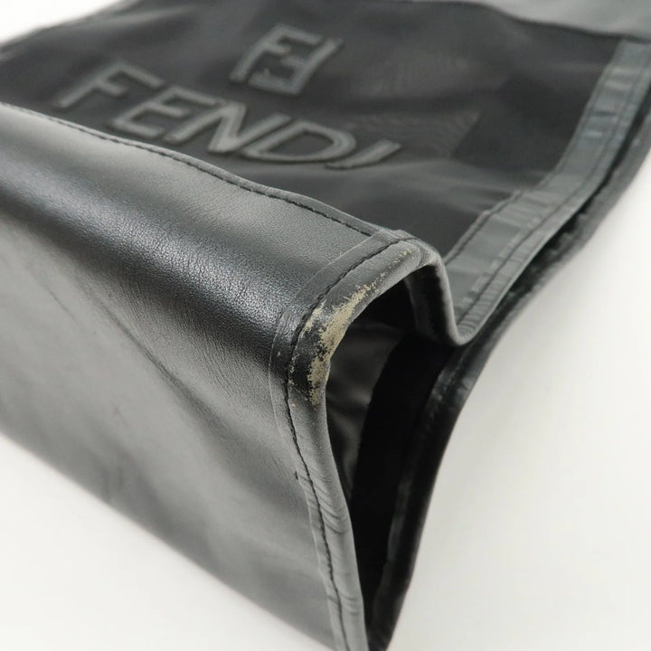 FENDI Mesh Leather Tote Bag Shoulder Bag Black Gold Hardware 259647