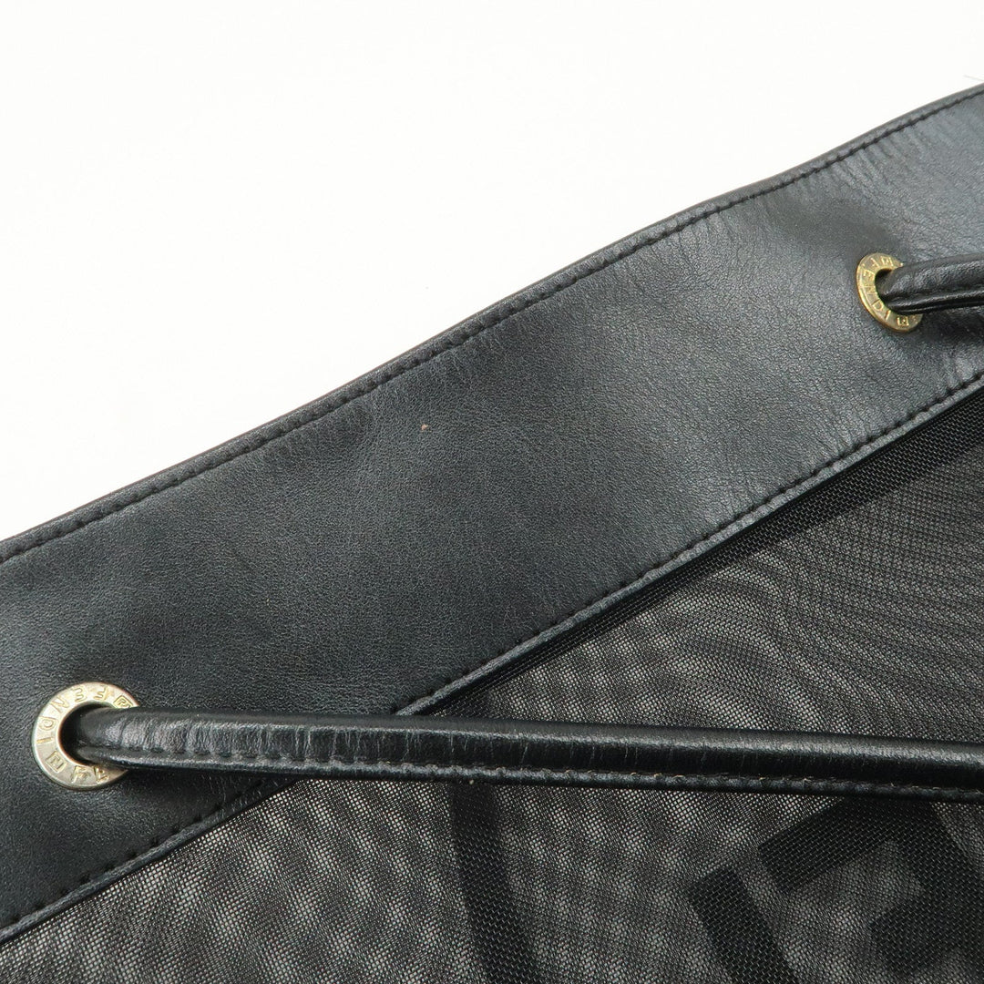 FENDI Mesh Leather Tote Bag Shoulder Bag Black Gold Hardware 259647