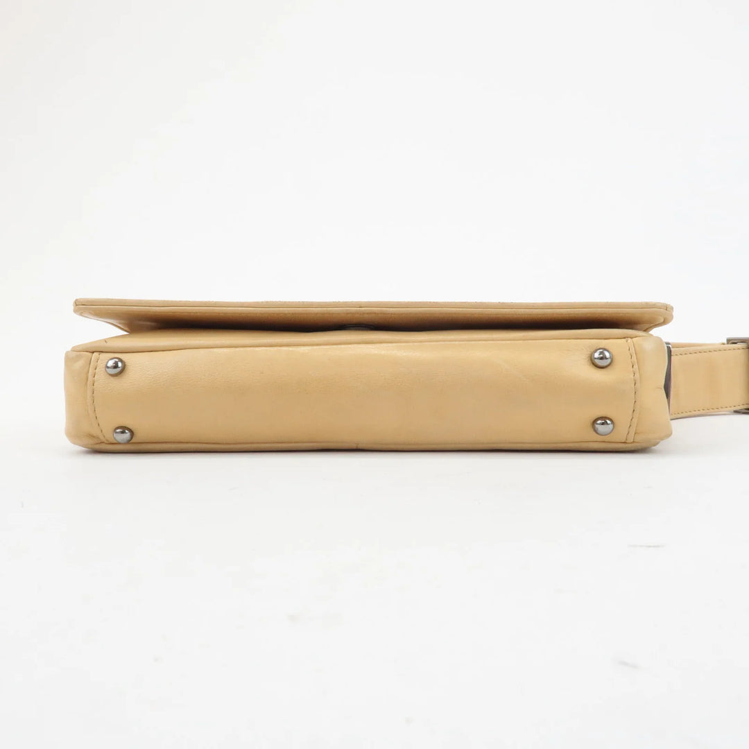 CHANEL Lamb Skin Shoulder Bag Silver Hardware Beige Used