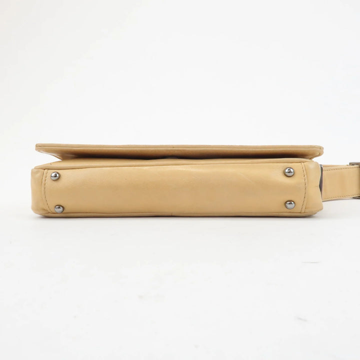 CHANEL Lamb Skin Shoulder Bag Silver Hardware Beige Used
