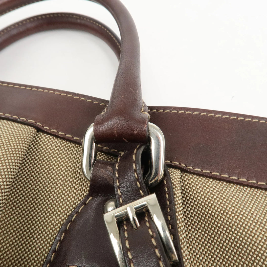 PRADA Logo Jaguard Leather 2way Hand Bag Beige Brown BN1184