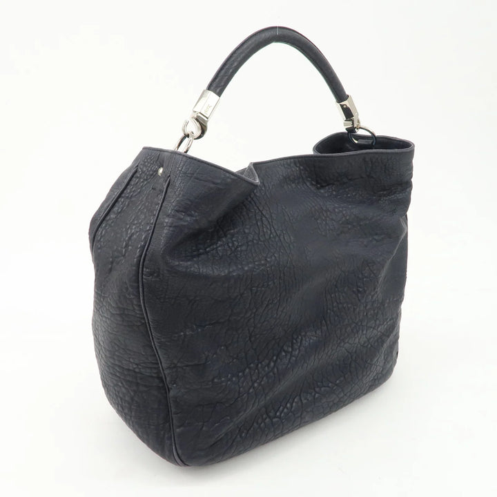 SAINT LAURENT Leather One Shoulder Bag Hand Bag Navy Silver HDW