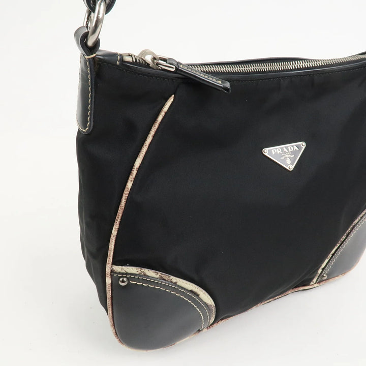 PRADA Triangle Logo Nylon Leather Shoulder Bag Black BR2840