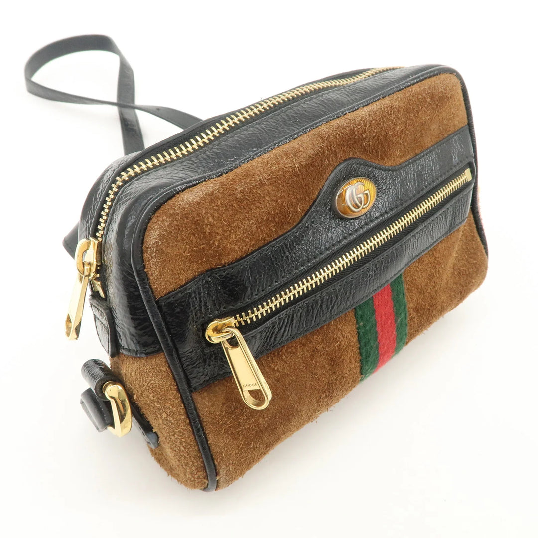GUCCI Ophidia Sherry Suede Patent Leather Shoulder Bag Brown 573321