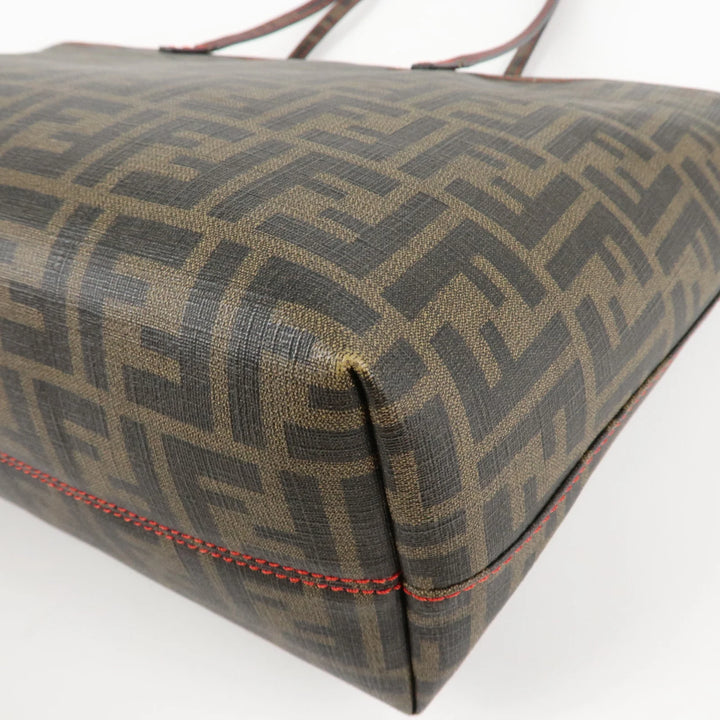 FENDI Zucca Canvas Leather Tote Bag Hand Bag Brown Black 8BH198 Used