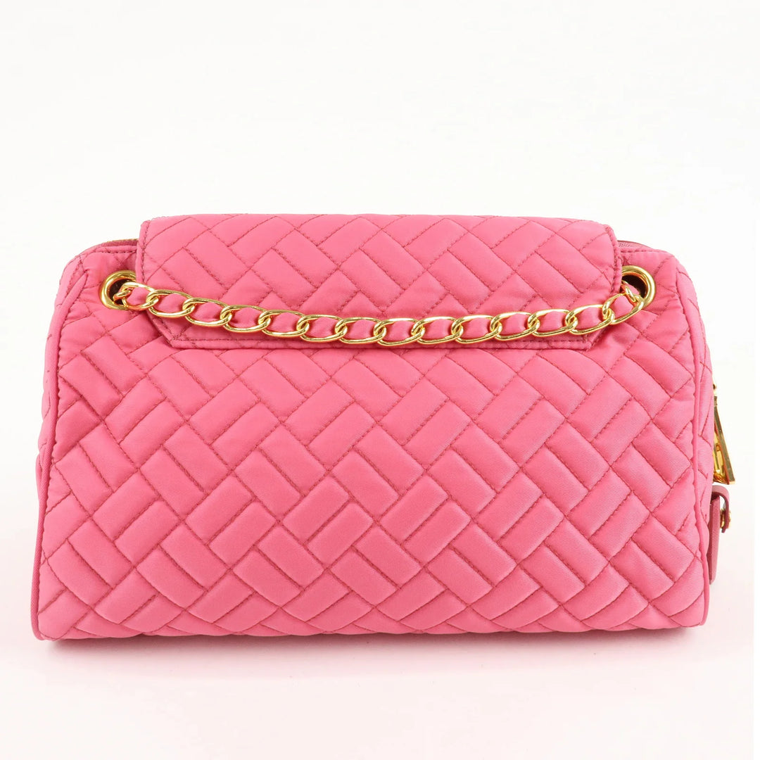 PRADA Nylon Leather Chain Shoulder Bag Pink BR4965 Used
