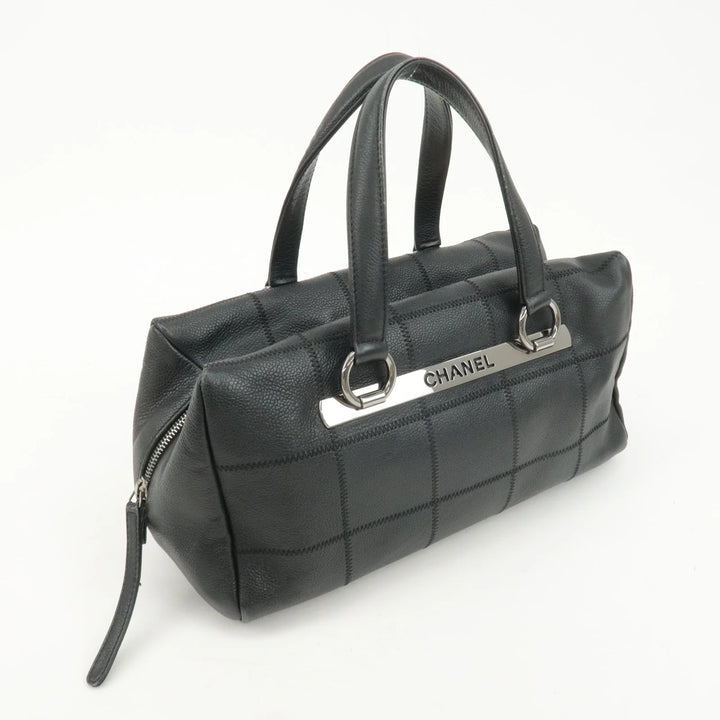 CHANEL Chocolate Bar Lamb Skin Boston Bag Black A26135 Used
