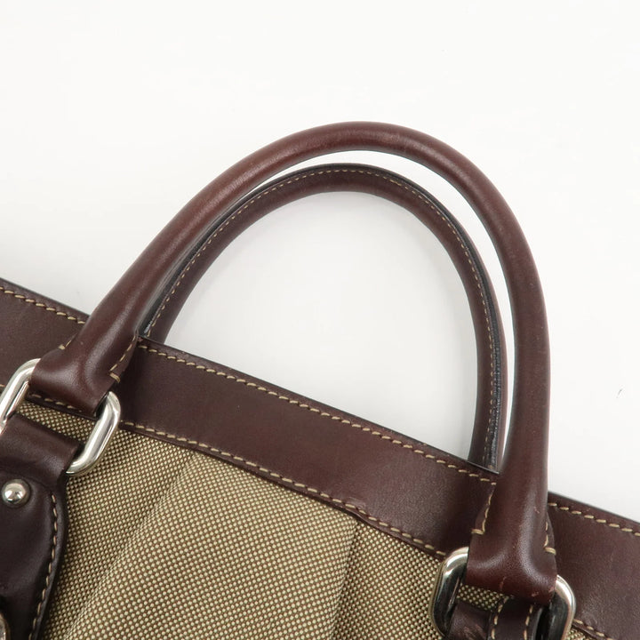 PRADA Logo Jaguard Leather 2way Hand Bag Beige Brown BN1184